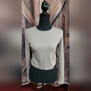 Tan Medium Long-Sleeve Crop Top